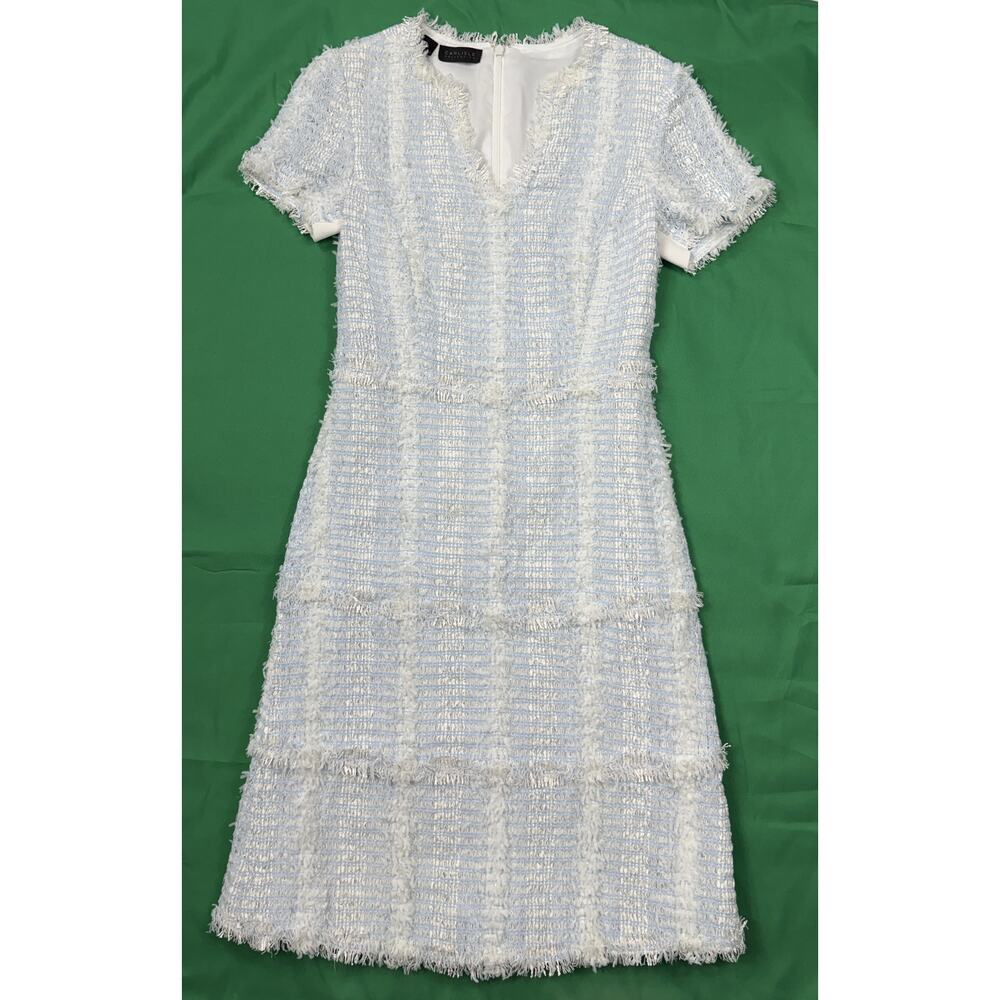 Carlisle Collection white & blue tweed short sleeve Old Money dress Size 0 - Picture 2 of 12
